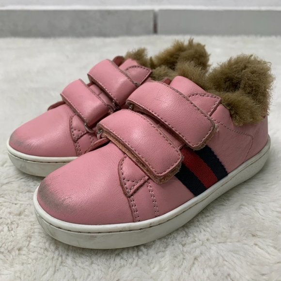 Gucci Kids Toddler's Pink Ace Leather Sneaker w/ Fur Size Toddler US